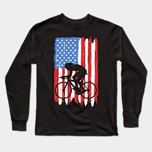 American Flag Cycling Graphic Long Sleeve T-Shirt